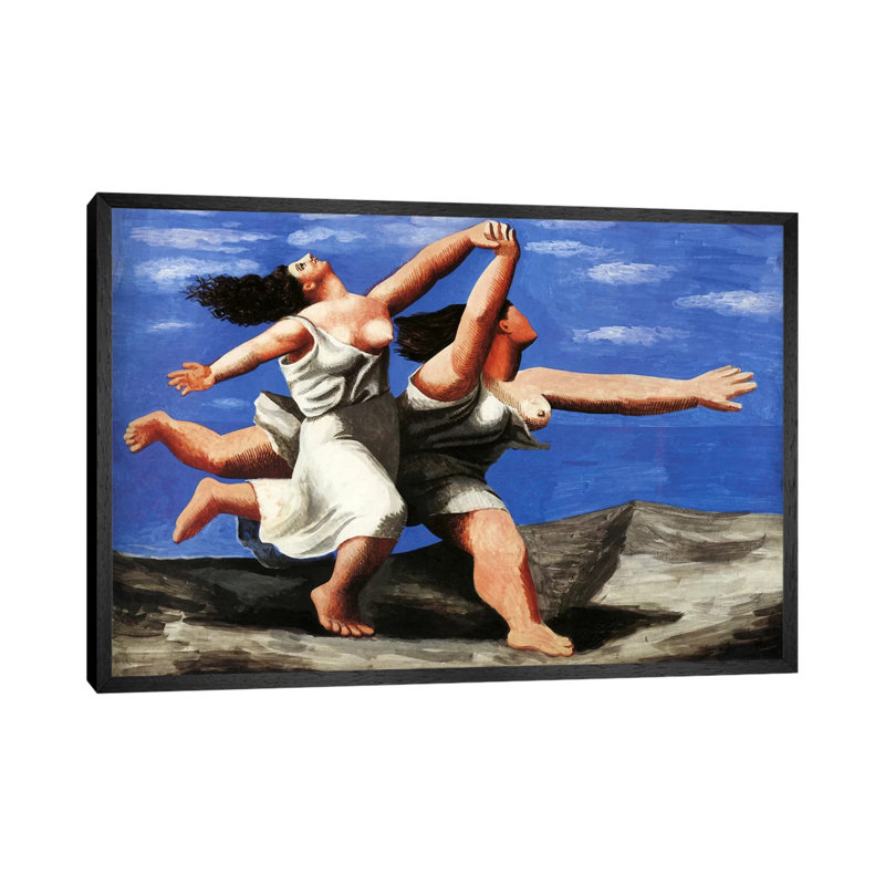 Two Women Running On The Beach by Pablo Picasso - Painting on Canvas, 66.04 cm H x 45.72 cm W, Black Framed