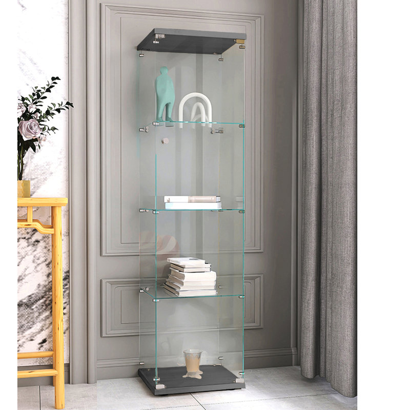 Armoire en verre noir avec 4 tablettes et une porte