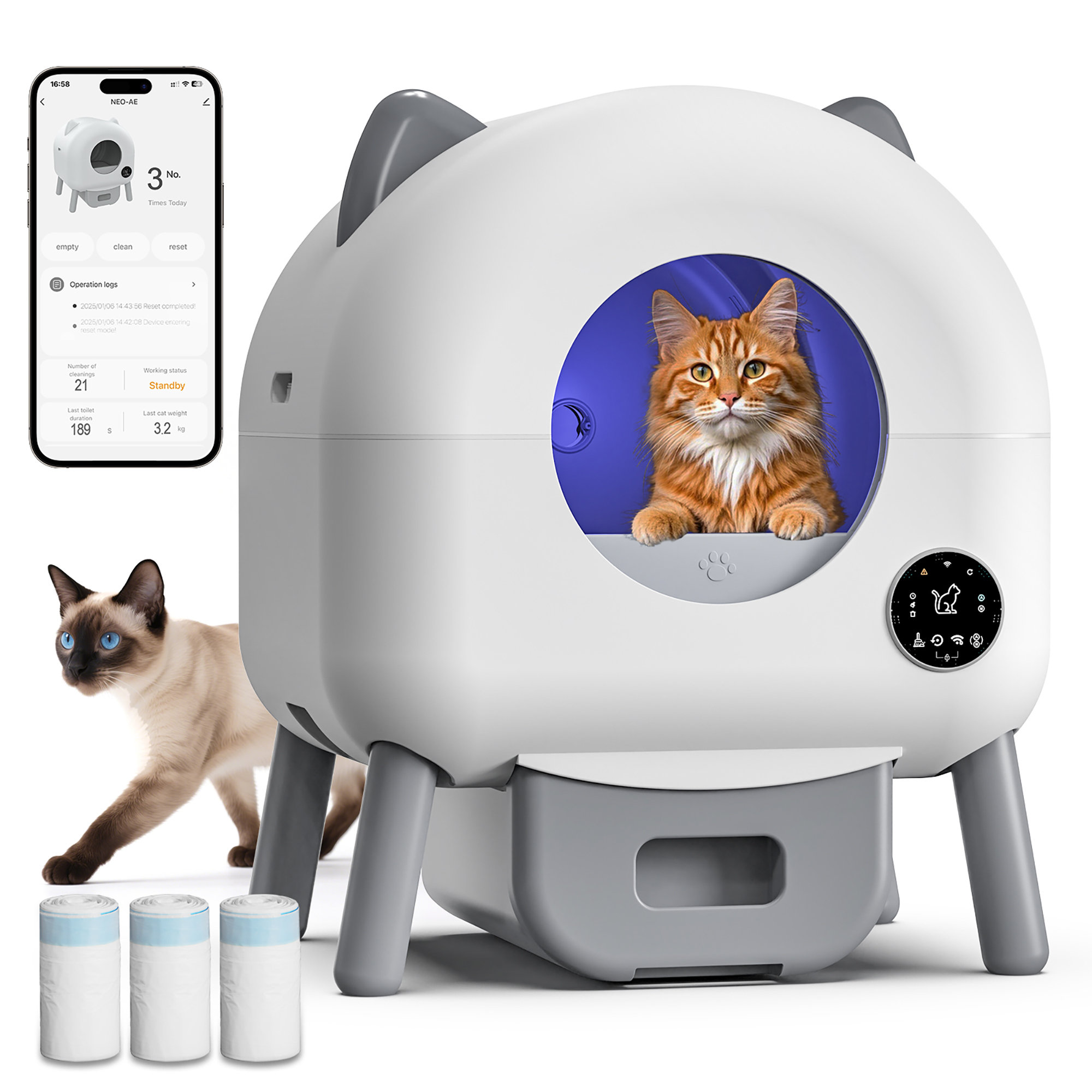 auto cat litter box self cleaning KittyCare Self Cleaning Cat Litter Box, Automatic Litter Box with Large  Capacity, APP Control, Odor Removal, Safety Protection, Low-Noise for  Multiple