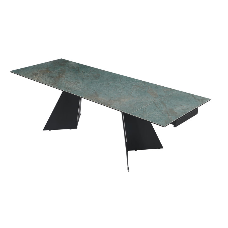 Table de salle à manger contemporaine extensible avec plateau en céramique et base en acier