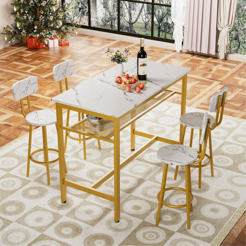 Ensemble de table de bar et chaises pour 4, ensemble de 4 chaises de table de petit déjeuner à hauteur de comptoir de 4 pour salle à manger, cuisine, bar et appartement