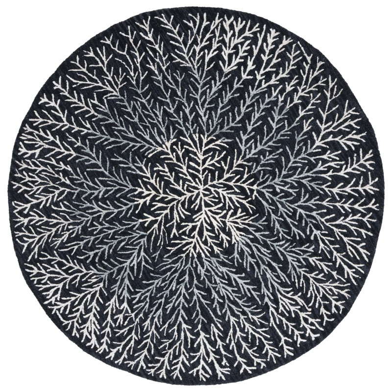 Soho Hand Tufted Wool/Cotton/Viscose Floral Rug in Black/Ivory, Round 6'