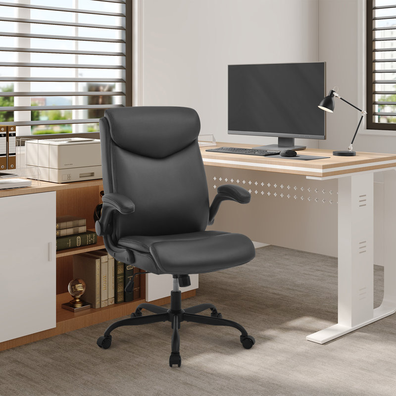 Office Chair, Executive Chair, Ergonomic Chair, Tilting Function, Headrest, Folding Armrests, Padded Seat, Black