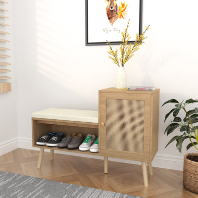 Modern 21 Shoe Cabinet With Removable Seat Cushion Storage Bench Adjustable Shelf And