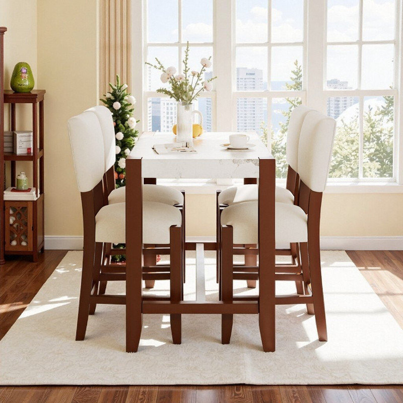 5-Piece Counter Height Dining Set: 47.5" Rectangular Table & 4 Upholstered Chairs
