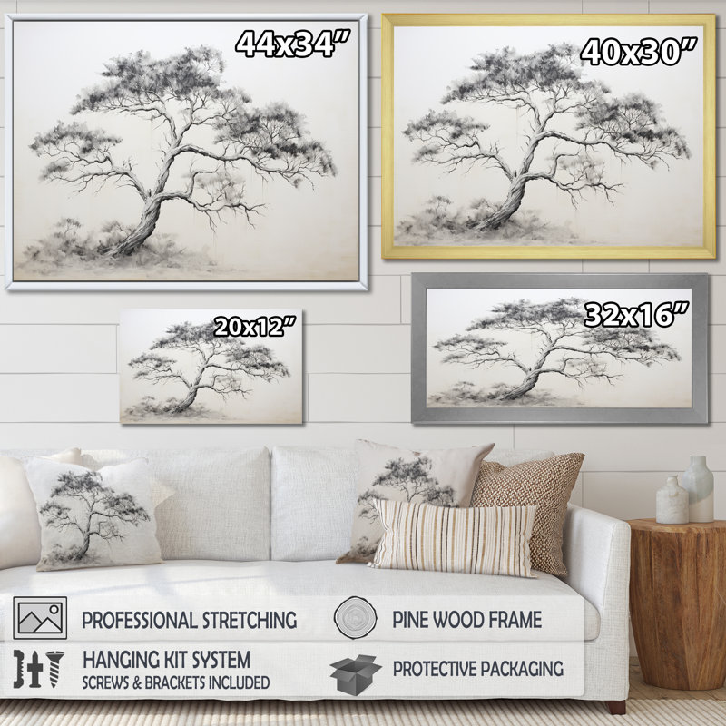 Minimalisme, pin blanc, rêve III sur toile, Cadre simple argenté, H 16 po x l 32 po x P 1 po