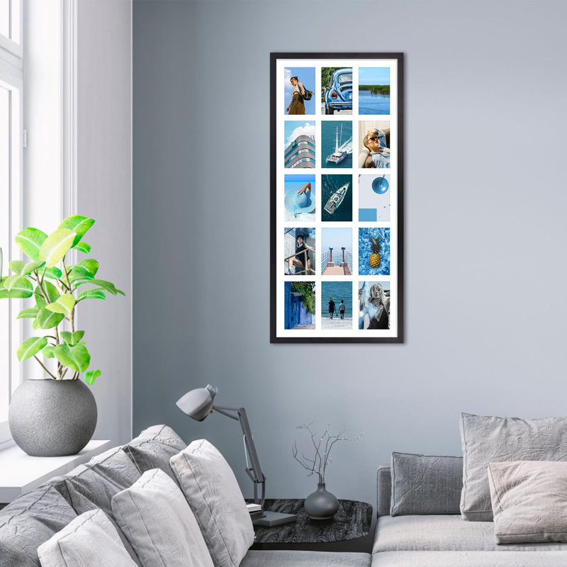 4X6 Collage Picture Frames With 15 Openings, 1 Pack Black Multi Photo Frames Display 4 X 6 Pictures With Mat For Wall Mounting, Aluminum Material