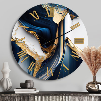 Abstract Geode Waves Gold I - Abstract Golden Face Wall Clock