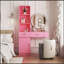 Bureau à cheveux rose moderne et simple, espace de rangement multicouche-166129541