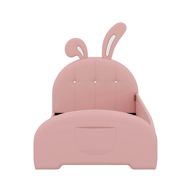 Twin Size Upholstered Rabbit-Shape Princess Bed, Pink