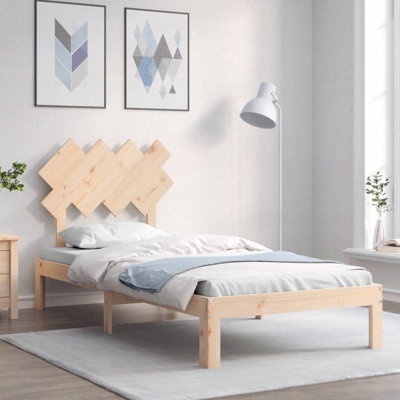 Bed Frame with Headboard, European Single (90 x 200 cm), Brown