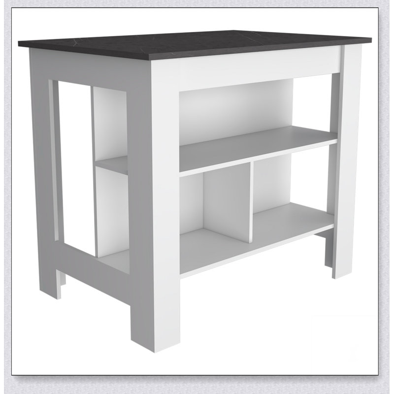 Rockaway 3-Shelf Kitchen Island with Ibiza Marble Top, Spacious and Versatile for Modern Kitchens and Efficient Storage.