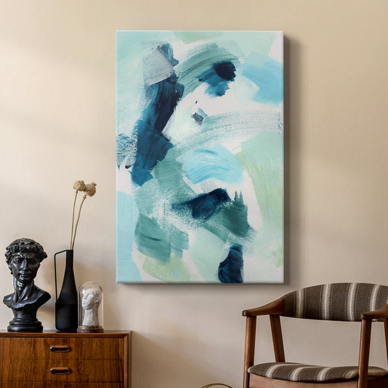 Teal Composition I -Custom Wrapped Gallery Cavas, 36" H x 24" W