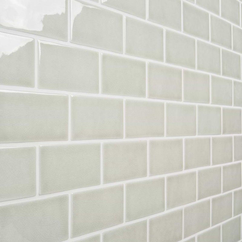 Nabi Subway 3X6 Crackled Glossy Glass Tile, Tundra Gray