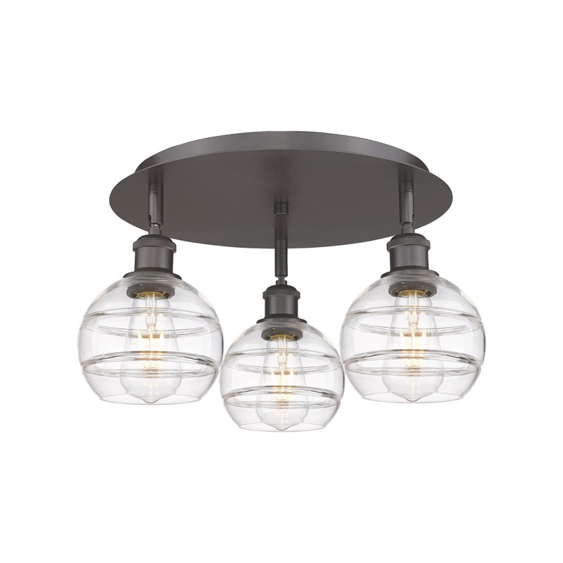 Plafonnier semi-encastré Glassoff, Bronze huilé, Transparent, H 8,88 po x l 17,63 po x P 17,63 po
