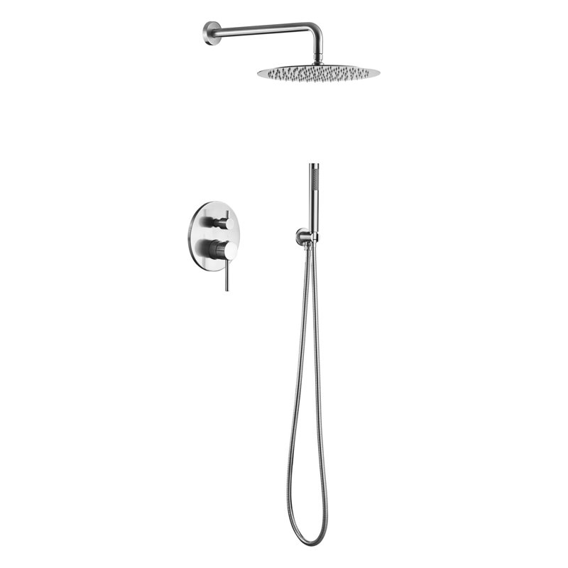 Bathroom Shower Valve - 10" Stainless Steel Rain Head Handheld With 2 Way Balance In Brushed Gold High Kit And