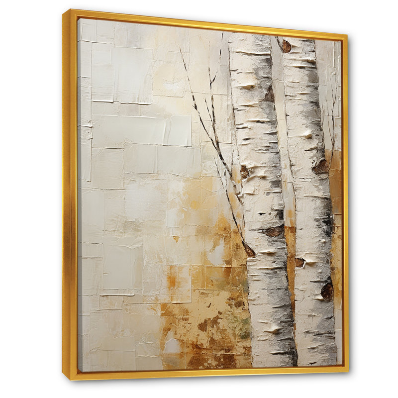 Arbre de minimalisme bouleau II sur toile, Cadre flottant doré, H 32 po x l 16 po x P 1 po