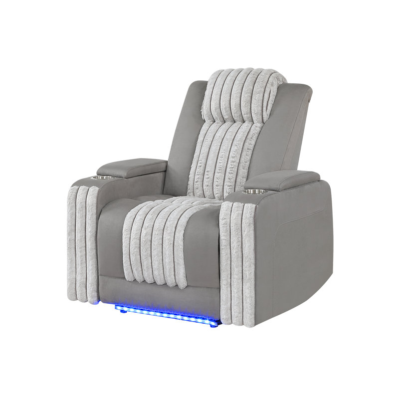 U8000 Grey Power Recliner W/ Power Headrest & Led Light, Gray