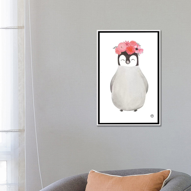 Art pingouin, H 26 po x l 18 po x P 1,5 po, Toile blanche encadrée
