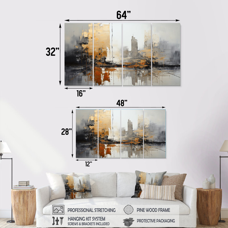 New York City Sunset - art mural urbain pour le salon, 4 pièces, H 32 po x l 64 po