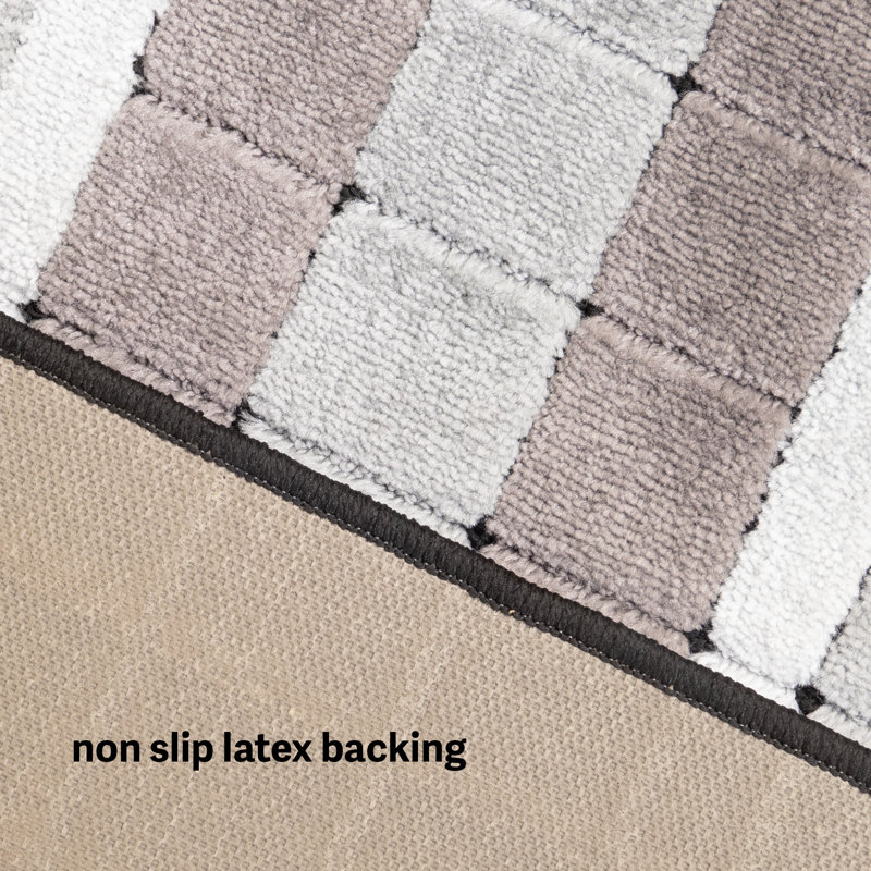 Geometric Square Black Gray Slip Resistant Medium Pile Rug, Runner 2'2" x 35'