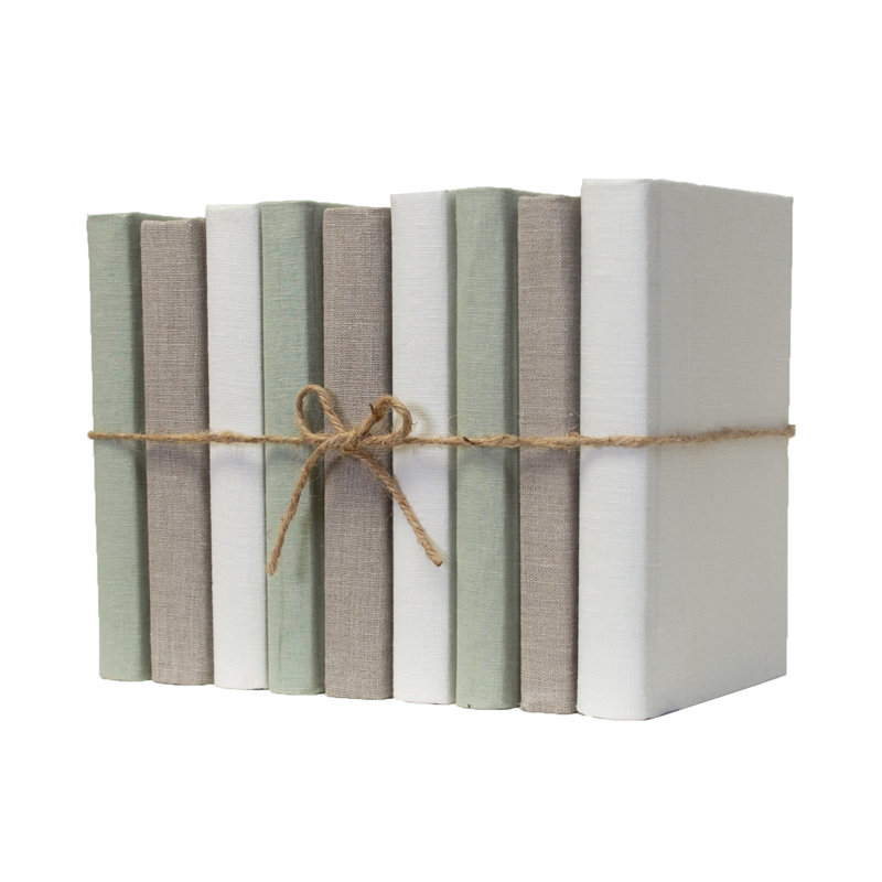Decorative Books - Savannah Linen Wrapped Books - 1 Foot of Brown and Green Books