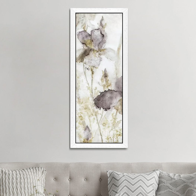 Dawn Iris by Carol Robinson - Floater Frame Panoramic Painting on Canvas, 30.48 cm H x 91.44 cm W, White