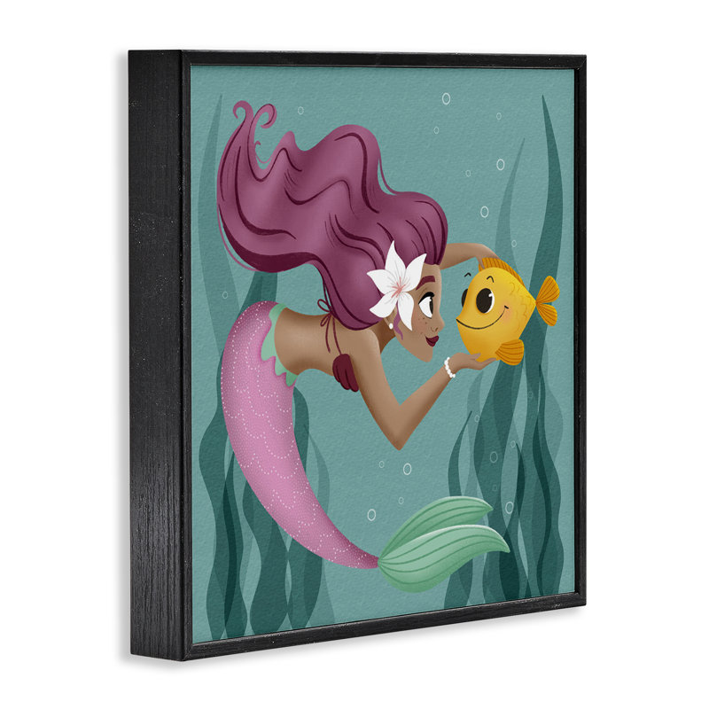 «Mermaid & Fish Friends», estampe numérique, conception de Sarah Hickman, Giclée encadrée noir minuit, H 12 po x l 12 po