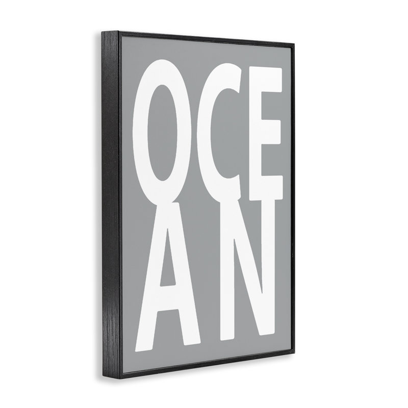 «Ocean Word on Grey», estampe numérique par Jamie MacDowell, H 18 po x l 12 po, Giclée encadrée noir minuit