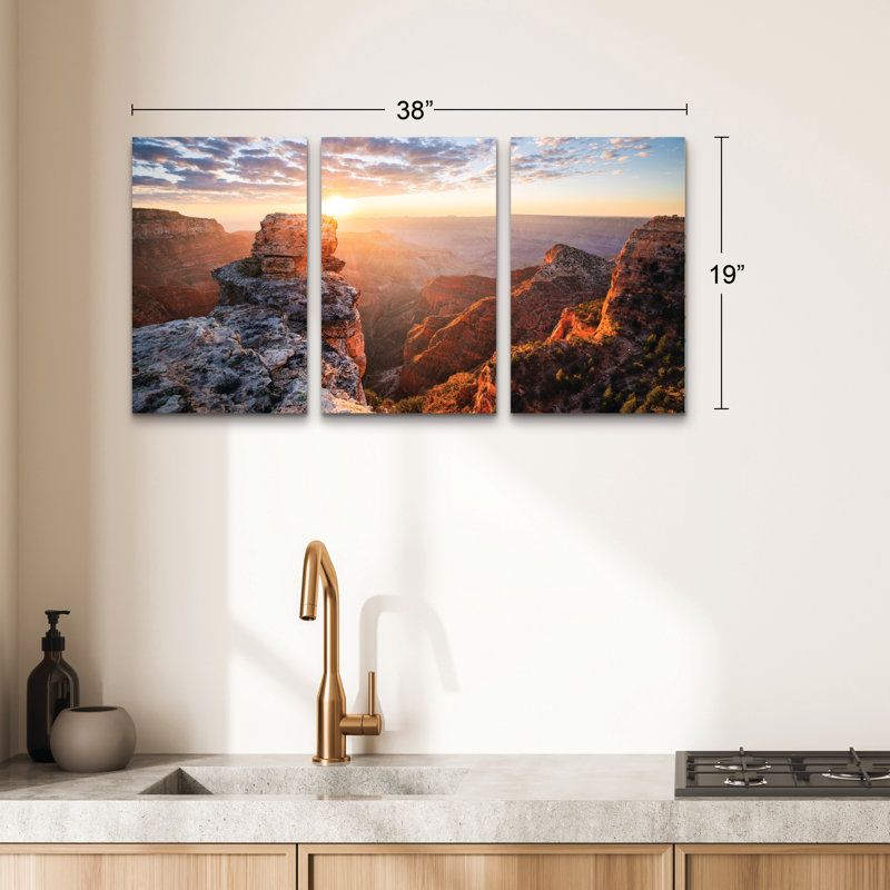 Ensemble de 3 panneaux - Stefan Hefele «Grand Canyon Rise», art mural sur toile pour le salon, la chambre à coucher ou le bureau 