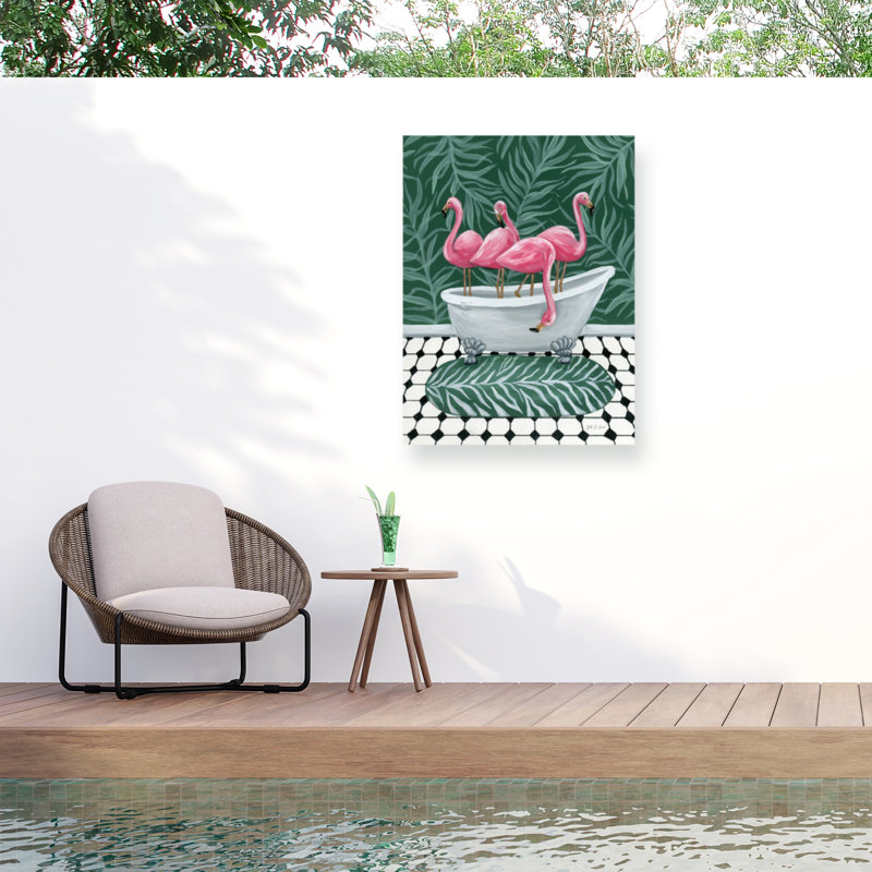 Yvette St. Amant Flamingos In Tub Outdoor  Canvas, H 19 po x l 14 po