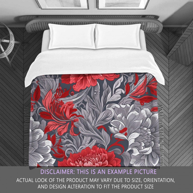 Machine Printed Comforter, King Comforter, Red/Silver