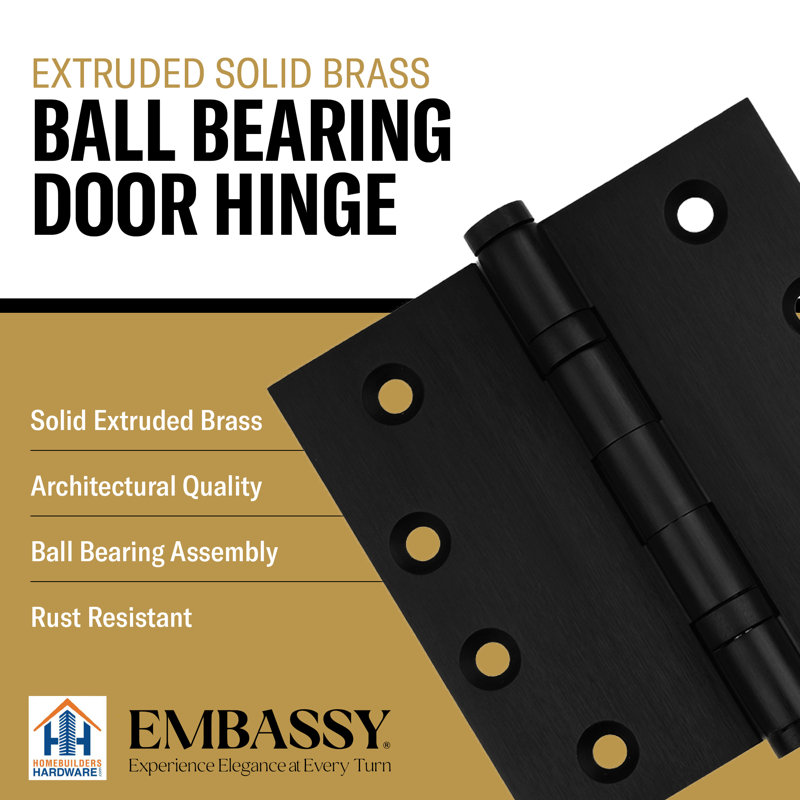 Matte Black Solid Brass Ball Bearing Door Hinge, 5" x 5"