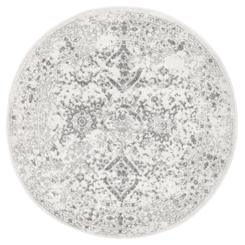 Almirka Medallion Runner Rug for Living Room Bedroom Dining Room Entryway Hallway Kitchen, Ivory/Grey, Round 6'