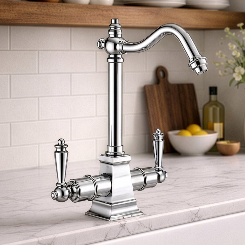 Whitehaus Point of Use Instant Hot/Cold Water Drinking Faucet with Traditional Swivel Spout, Polished Chrome