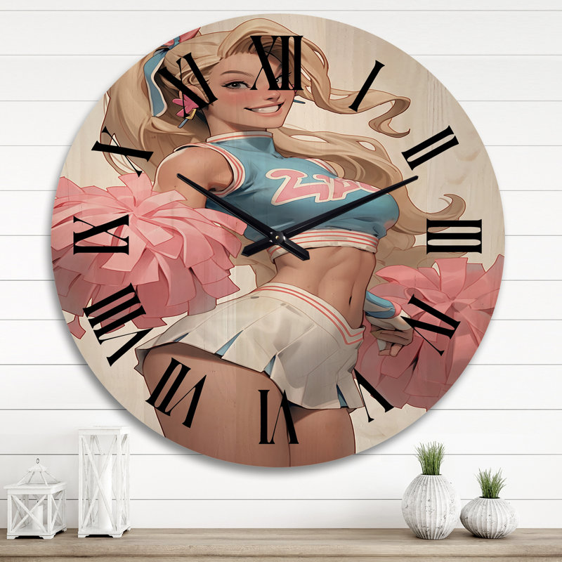 Playful Dancing Cheerleader III - Woman Flapper Oversized Wood Wall Clock, Très grand