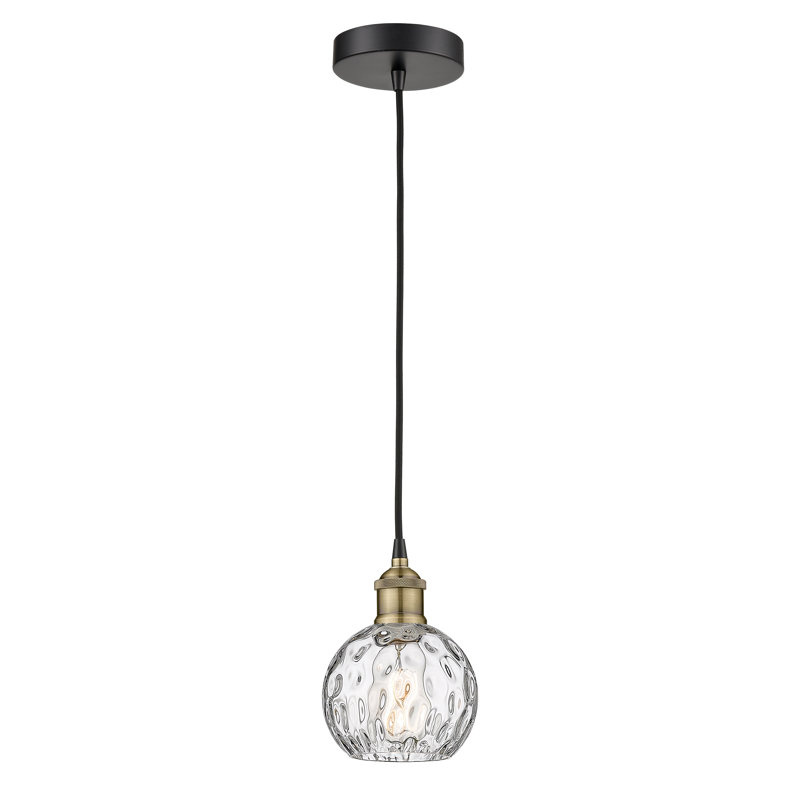 Luminaire suspendu simple à 1 lumière Ralph, H 8,88 po x l 6 po x P 6 po, Bullé, Laiton antique noir
