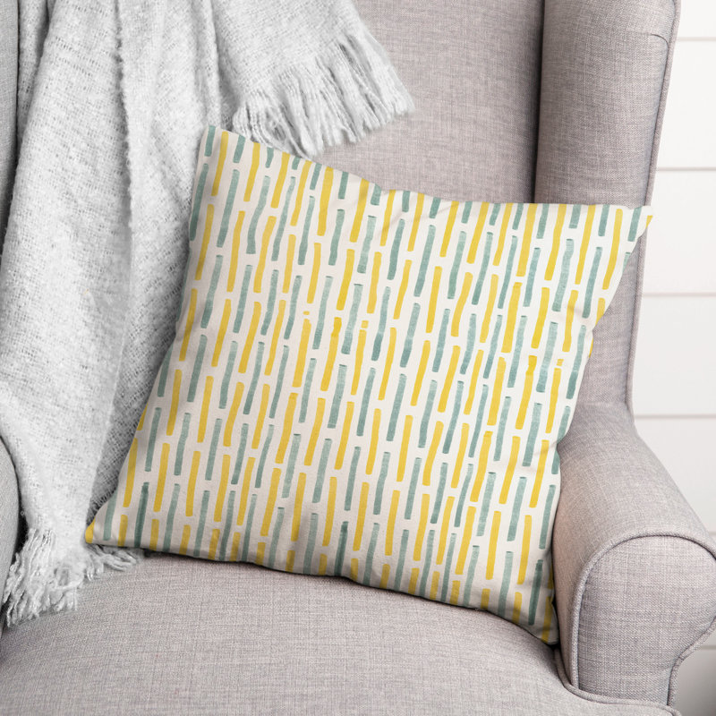 Yellow and Green Striped 18" Square Polyester Throw Pillow