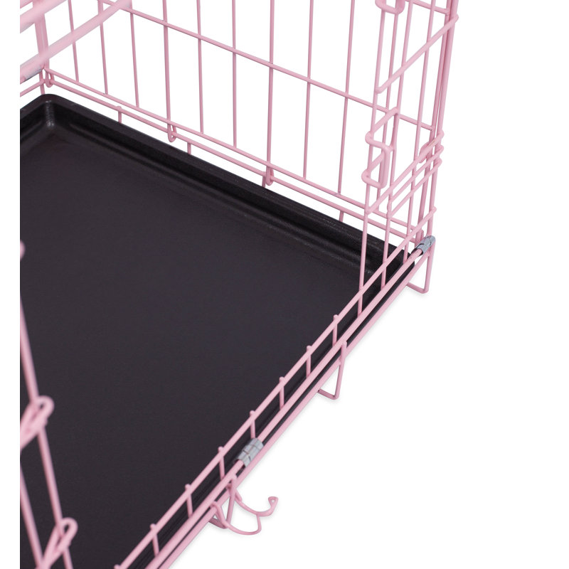 Petite cage en acier pour chien, Petit (H 19,5 po x l 17 po x P 24 po), Rose