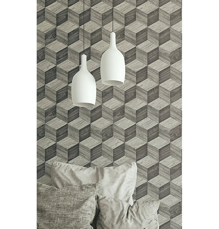 Arnett Modern Geometric Stone Wood 33' L x 21" W Wallpaper Roll, Light Gray