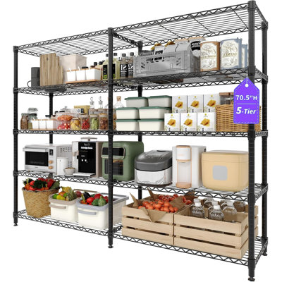 5-Tier Storage Shelves, 60"W Metal Shelving Unit Heavy Duty Adjustable Garage Corner Wire Rack, H-Shaped/L-shaped Shelf for Kitchens, Pantry Rooms, Basement Storage,13.8"D x 60"W x 70.5"H