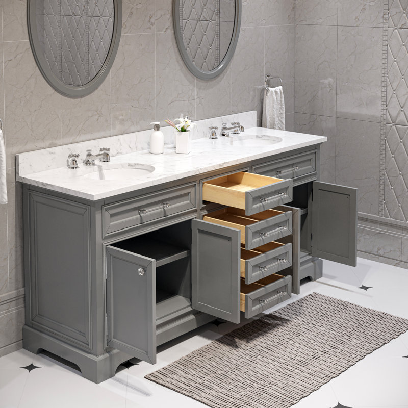 Derby 72'' Double Bathroom Vanity with Marble Top, Gray
