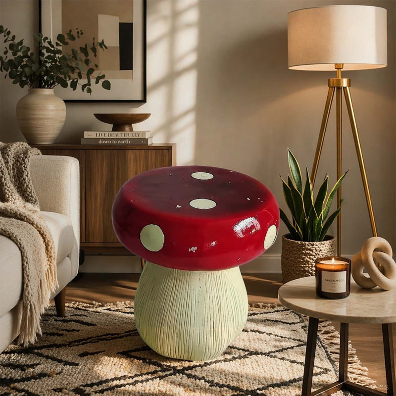Statue de modèle champignon, tabouret de jardin en résine pour l'extérieur, table d'appoint pour l'extérieur, Red