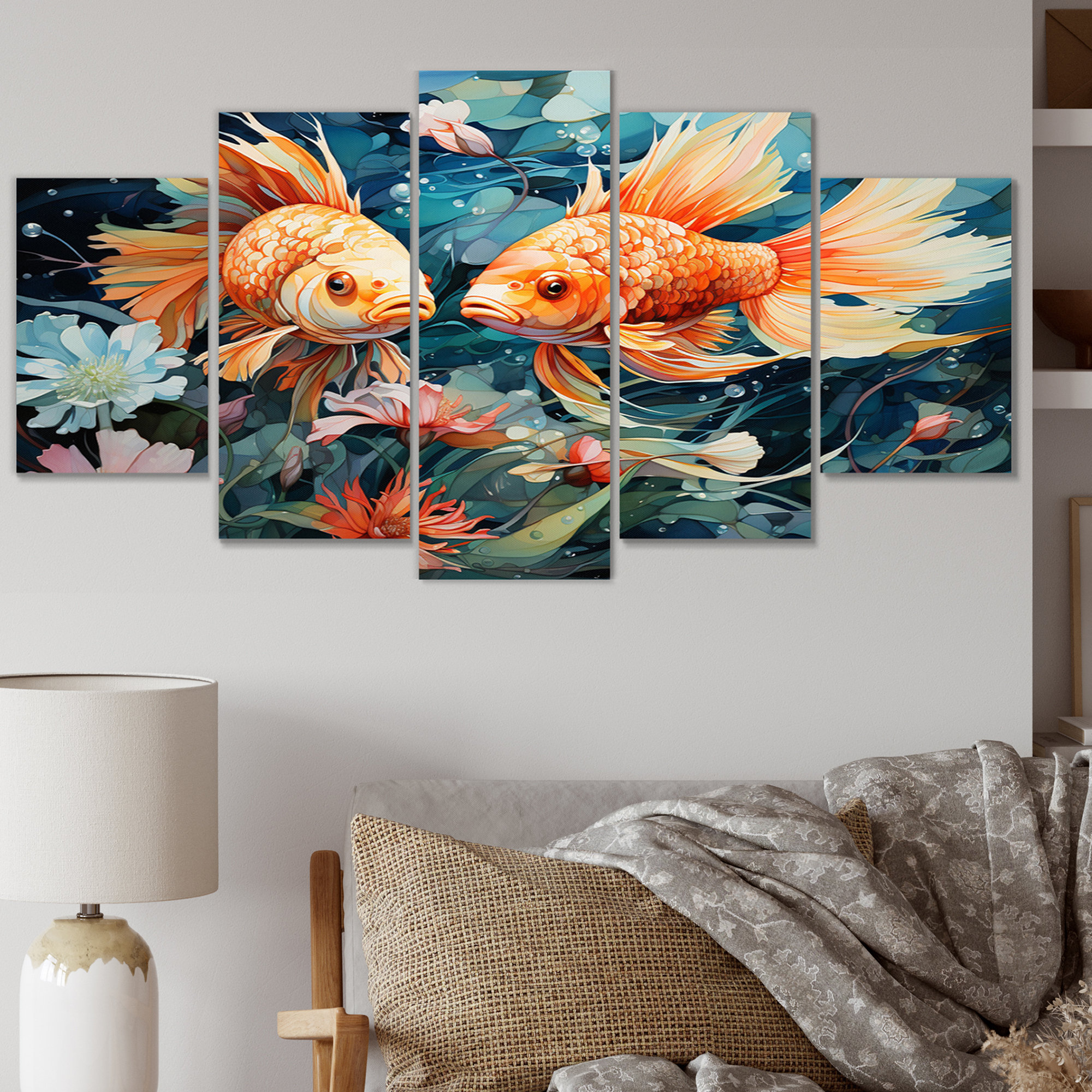 DesignArt Fishing Whimsical Waters I - Animals Metal Wall Decor Set ...