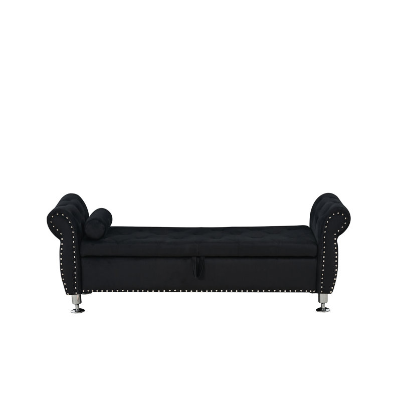 Banc de rangement rembourré avec 1 coussin, Noir