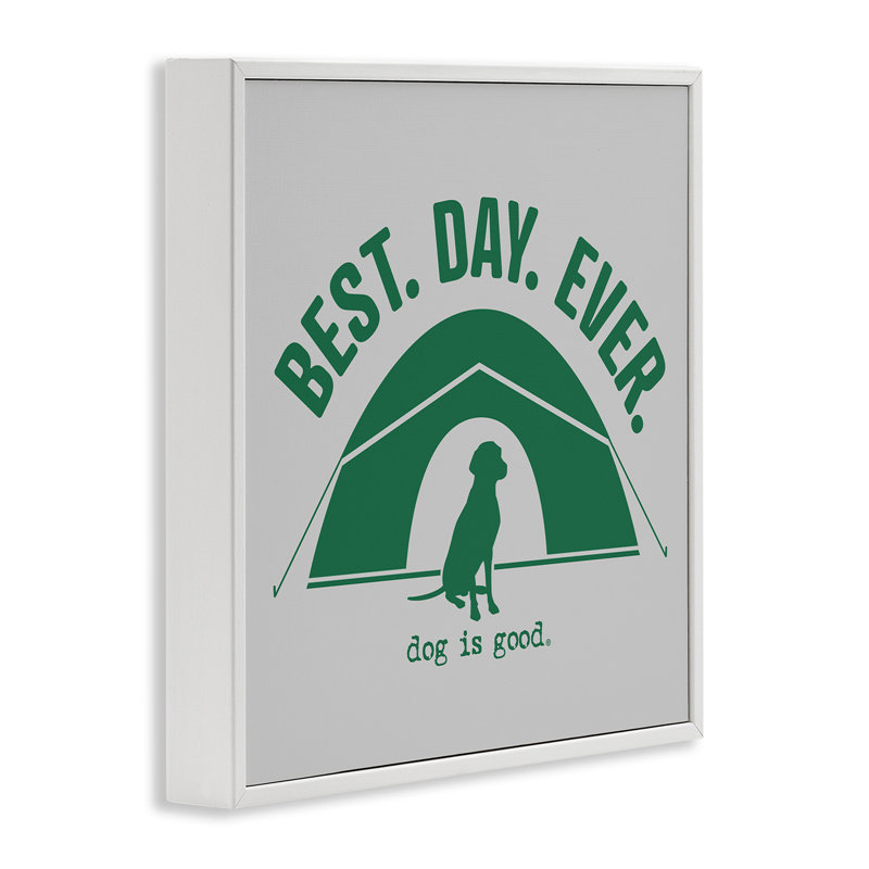  «Best Day Camping Dog», estampe numérique par Dog Is Good, H 17 po x l 17 po, Estampe numérique encadrée blanc bord de mer
