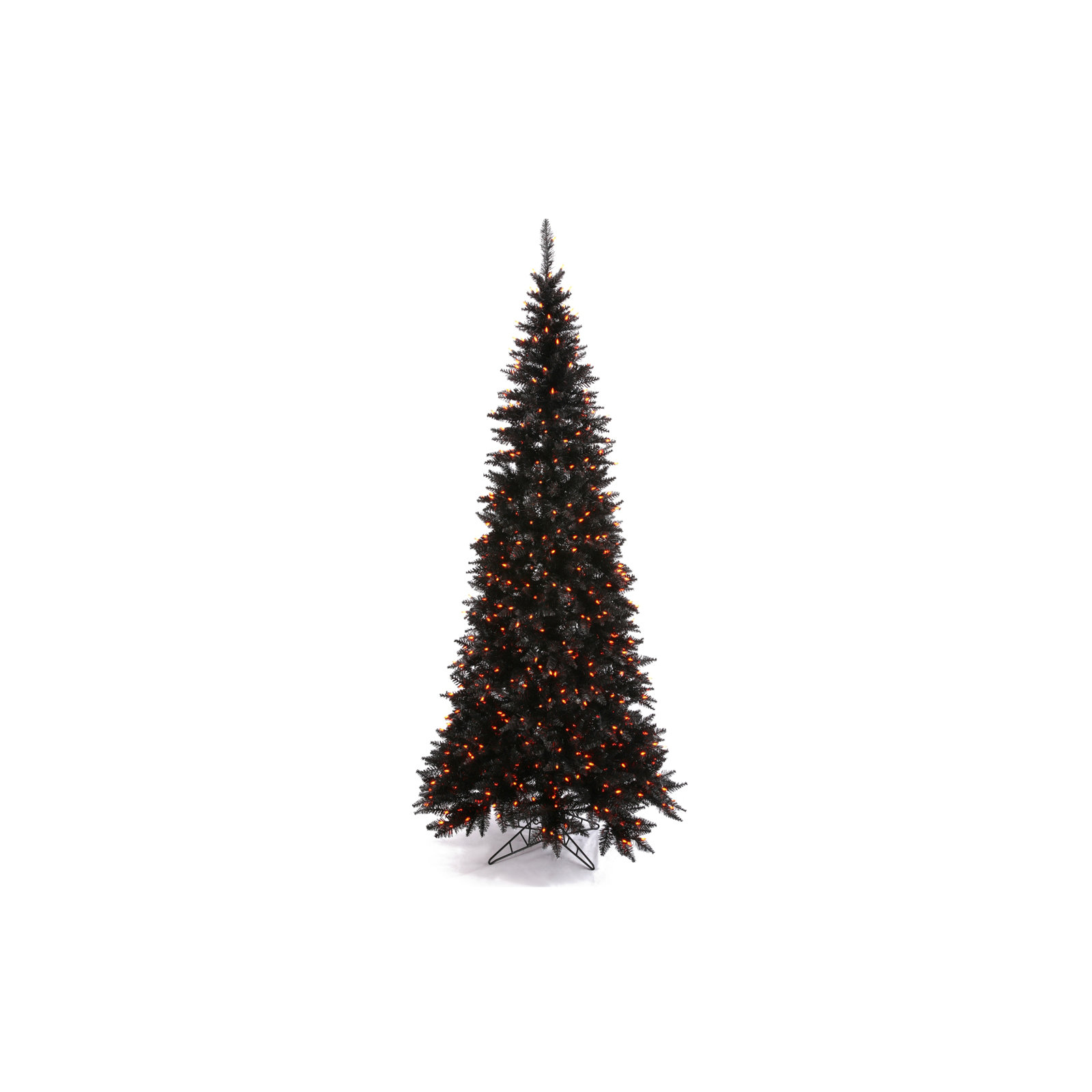 Black Fir Artificial Christmas Tree with Orange LED Lights with Stand, 7.5' H x 40" W