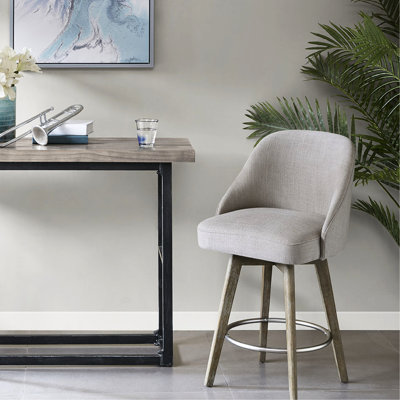 Tabouret de bar pivotant, pieds en bois massif, fini gris recyclé, repose-pieds en métal, outils de montage fournis, hauteur d'assise 65,4 cm, revêtement requis.