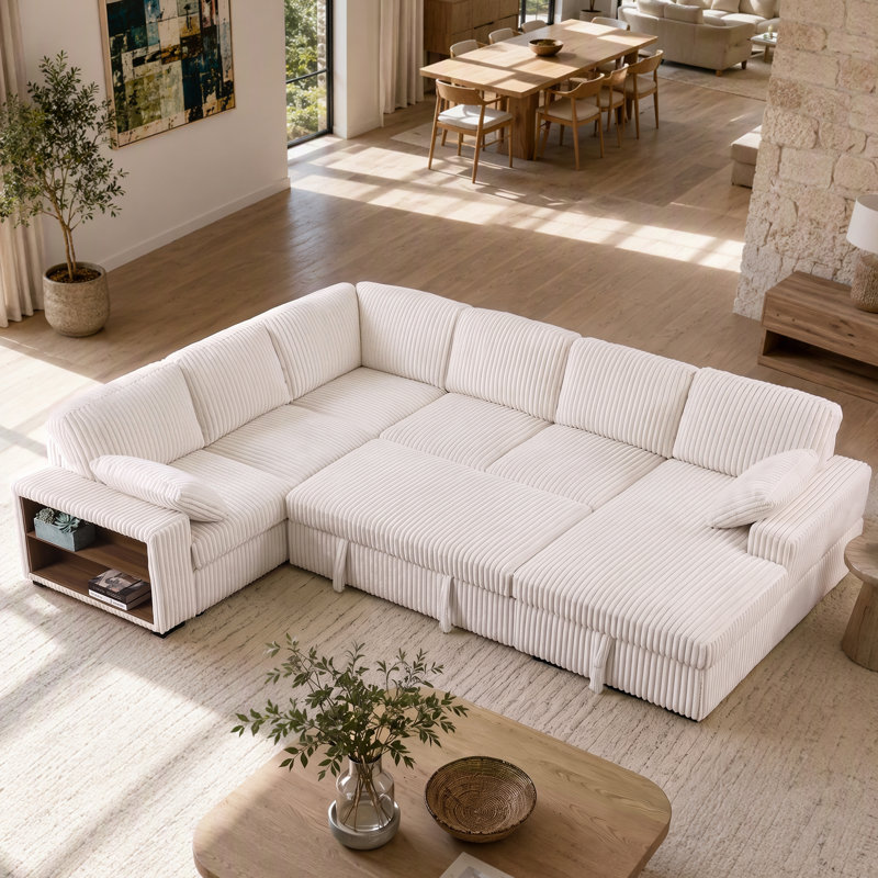 Canapé-lit modulaire Aurora, Velours côtelé beige