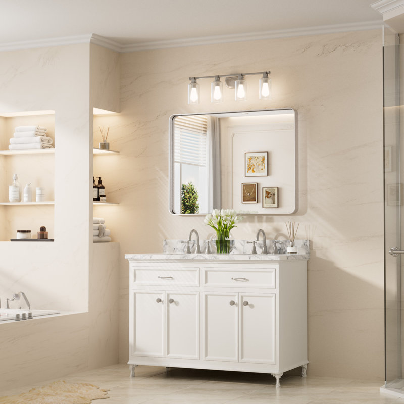 Tyro Bathroom Decorative Home Décor Corner Hangs Bathroom Mirror, Rectangle, 40" x 30", Nickel